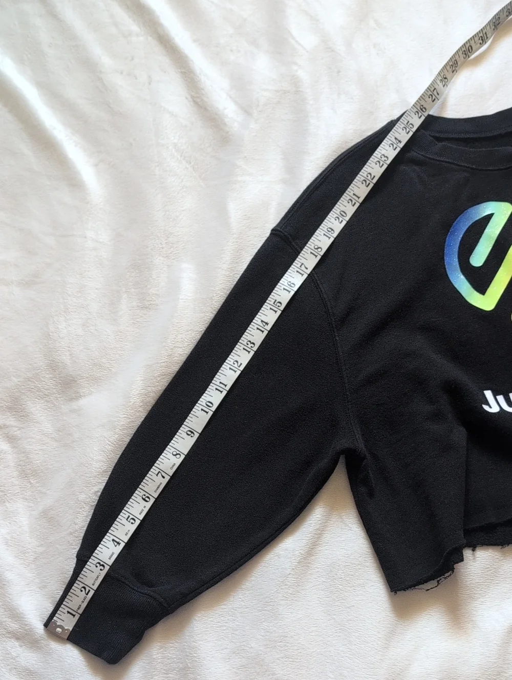 Justice Black Cropped Sweatshirt with Rainbow Heart Logo